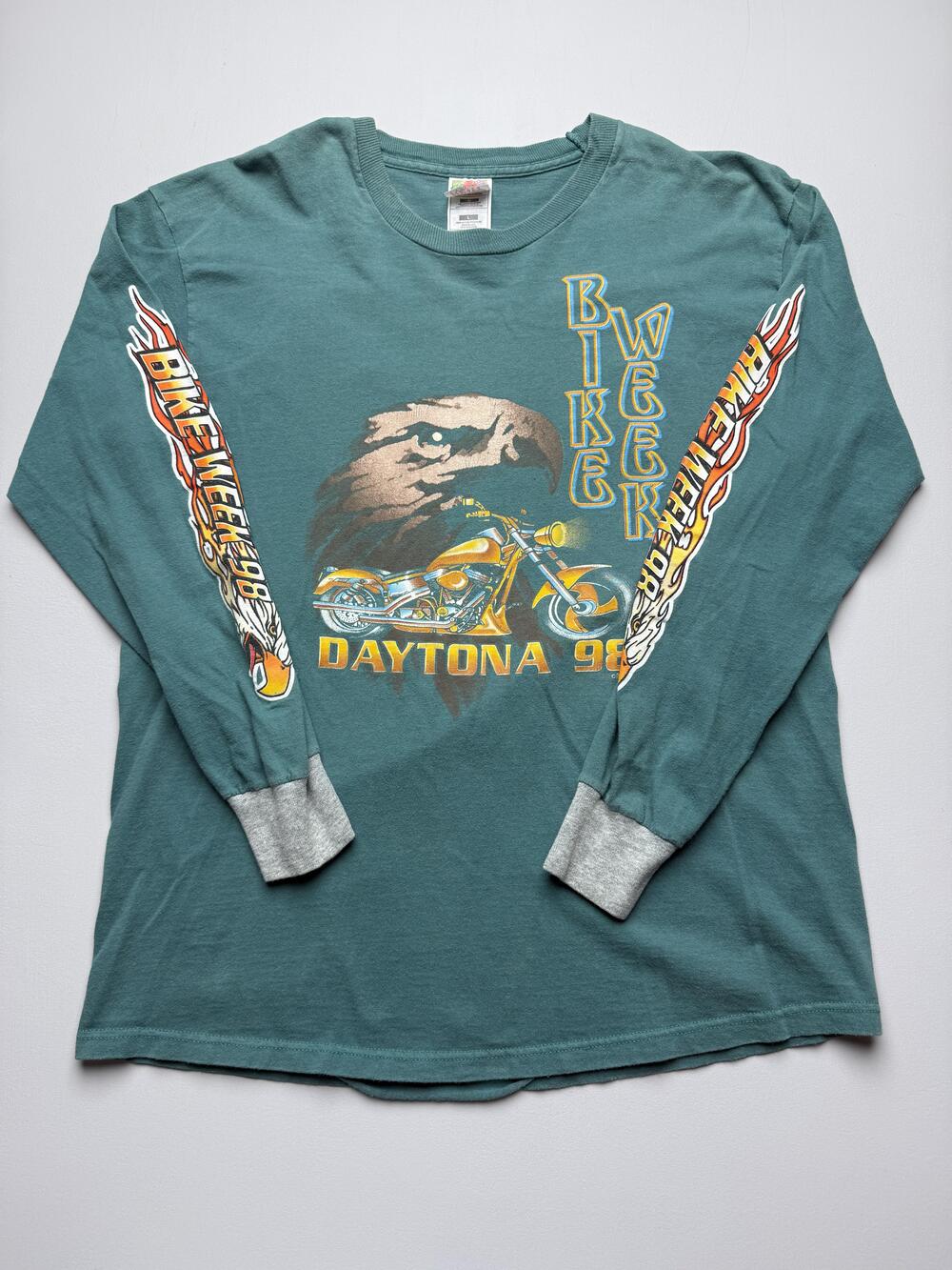 Vintage Fruit Of The Loom Shirt Mens Large Green 1998 Daytona Bike Week Tee USA